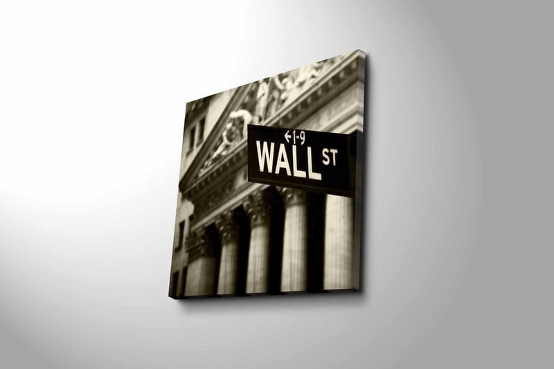 Canvastavla 45x45 cm - Skylt med texten WALL ST i fokus - Svart / Vitt / Grått - Inredning & dekor - Tavlor & konst - Canvastavla