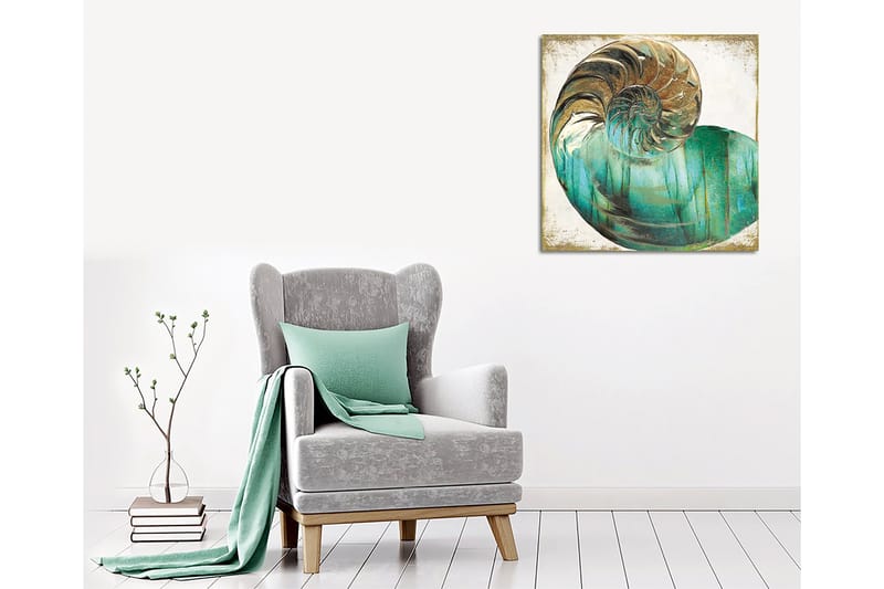 Canvastavla 45x45 cm - Snäcka med spiralformad struktur och turkosa nyanser - Turkos / Guld / Vit - Inredning & dekor - Tavlor & konst - Canvastavla