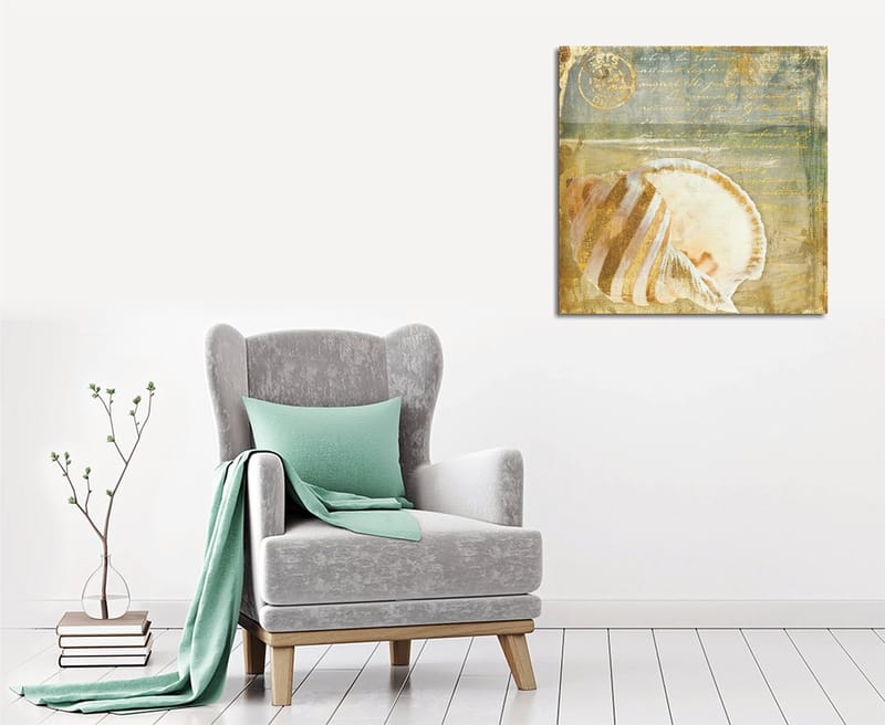 Canvastavla 45x45 cm - Snäcka med subtila detaljer och texturer, Beige / Blå / Grön