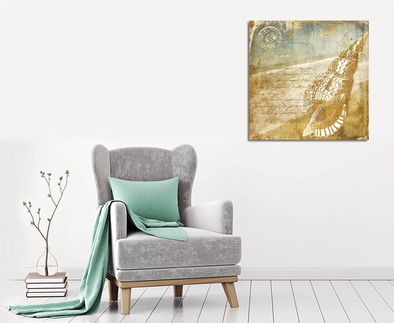 Canvastavla 45x45 cm - Snäcka med vintage-inspirerad bakgrund och handskriven text - Beige / Brun / Ljusblå - Inredning & dekor - Tavlor & konst - Canvastavla