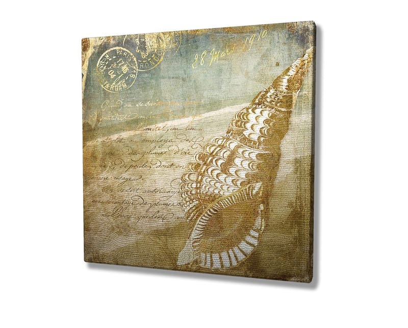 Canvastavla 45x45 cm - Snäcka med vintage-inspirerad bakgrund och handskriven text - Beige / Brun / Ljusblå - Inredning & dekor - Tavlor & konst - Canvastavla