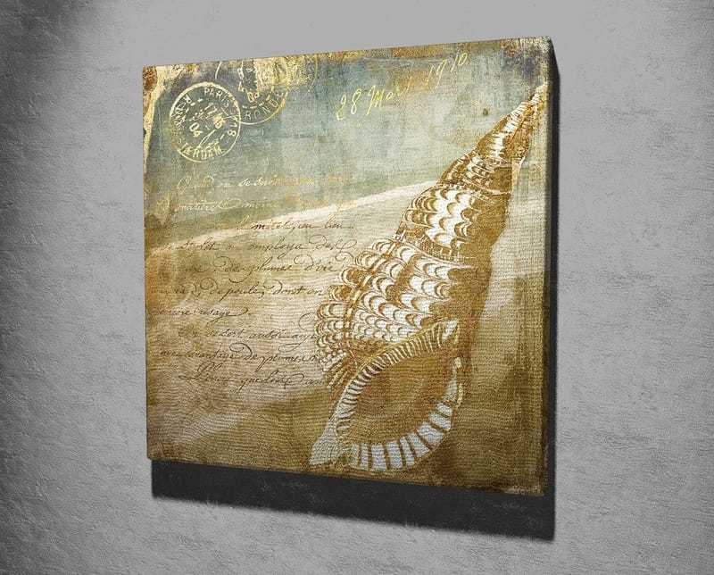 Canvastavla 45x45 cm - Snäcka med vintage-inspirerad bakgrund och handskriven text - Beige / Brun / Ljusblå - Inredning & dekor - Tavlor & konst - Canvastavla