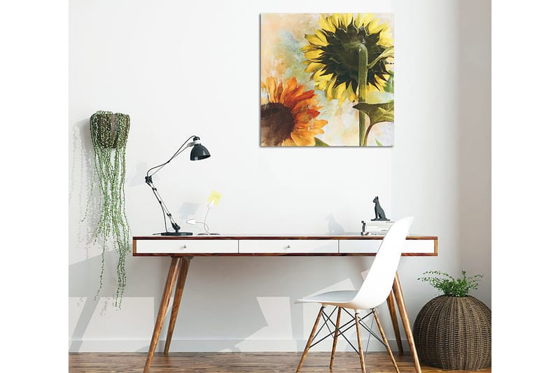 Canvastavla 45x45 cm - Solrosor i livfulla färger - Gult / Orange / Grönt - Inredning & dekor - Tavlor & konst - Canvastavla