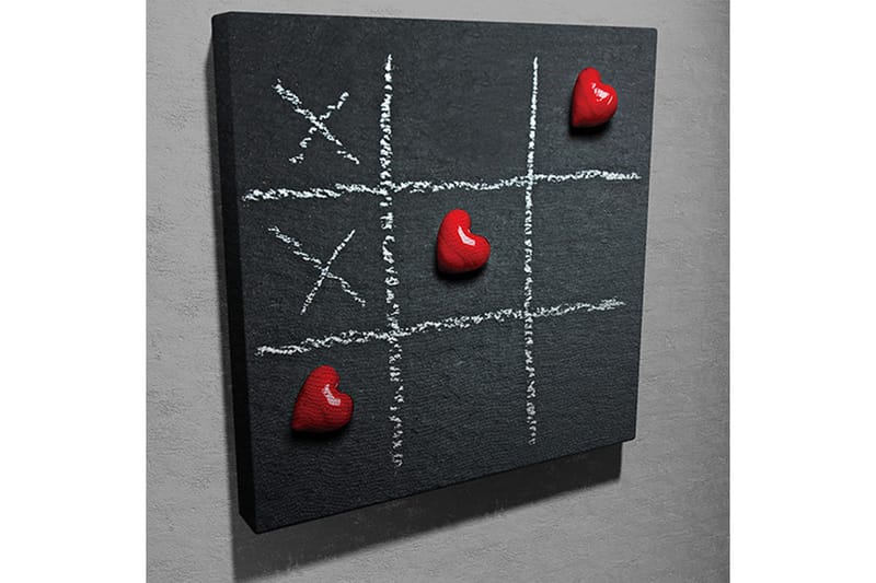 Canvastavla 45x45 cm - Spelplan för tre i rad med hjärtan som spelpjäser - Röd / Vit / Svart - Inredning & dekor - Tavlor & konst - Canvastavla
