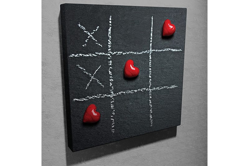 Canvastavla 45x45 cm - Spelplan för tre i rad med hjärtan som spelpjäser - Röd / Vit / Svart - Inredning & dekor - Tavlor & konst - Canvastavla