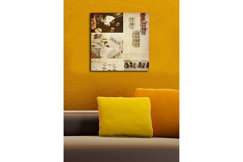 Canvastavla 45x45 cm - Spelrelaterad komposition med tärningar och spelmarker - Grå / Vit / Beige - Inredning & dekor - Tavlor & konst - Canvastavla