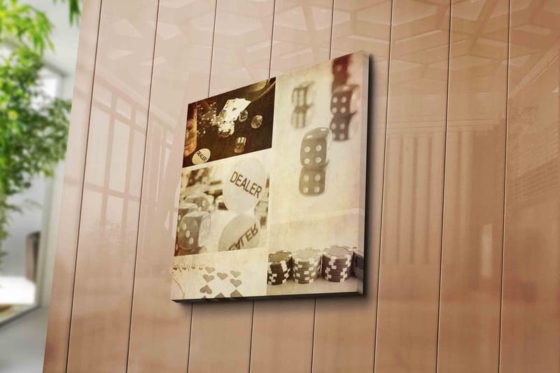 Canvastavla 45x45 cm - Spelrelaterad komposition med tärningar och spelmarker - Grå / Vit / Beige - Inredning & dekor - Tavlor & konst - Canvastavla