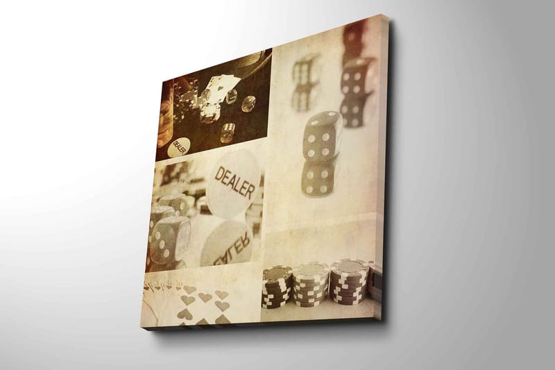 Canvastavla 45x45 cm - Spelrelaterad komposition med tärningar och spelmarker - Grå / Vit / Beige - Inredning & dekor - Tavlor & konst - Canvastavla