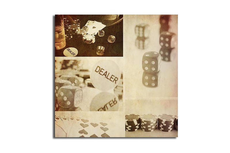 Canvastavla 45x45 cm - Spelrelaterad komposition med tärningar och spelmarker, Grå / Vit / Beige