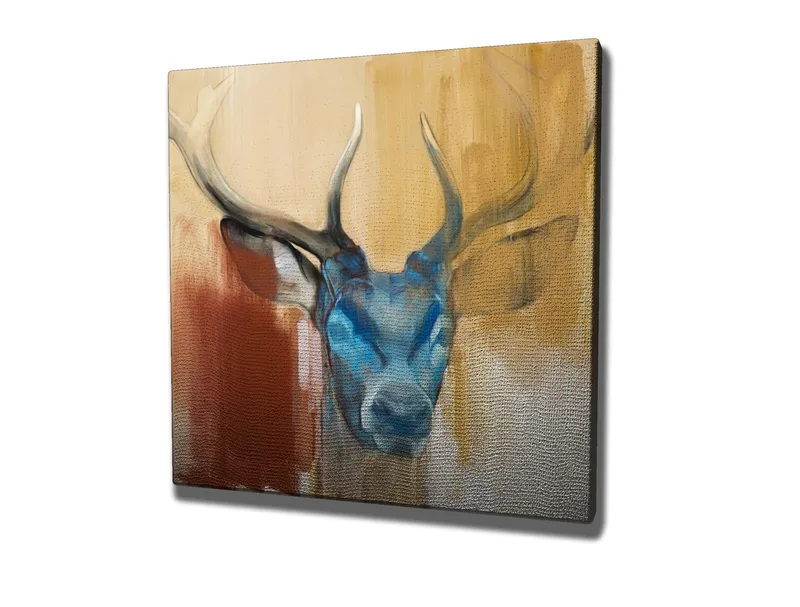 Canvastavla 45x45 cm - Ståtlig hjort med blått huvud och majestätiska horn - Blå / Brun / Beige - Inredning & dekor - Tavlor & konst - Canvastavla