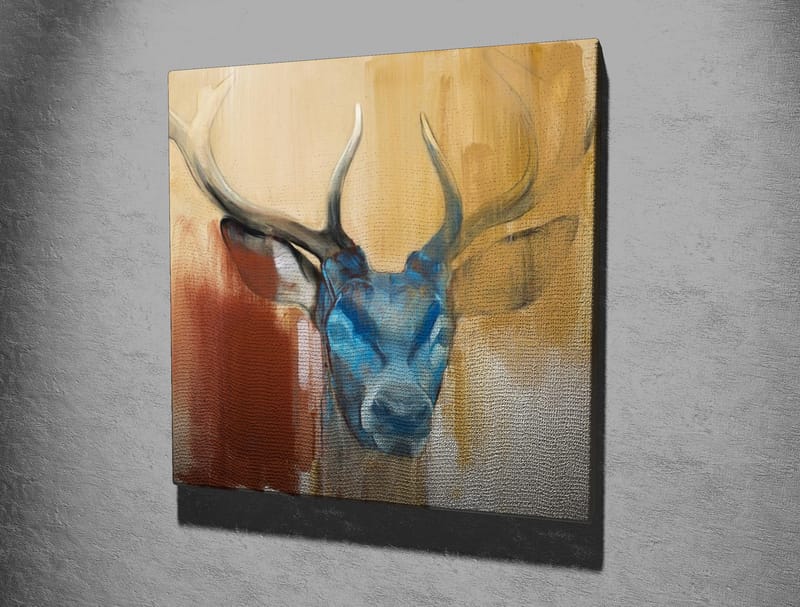 Canvastavla 45x45 cm - Ståtlig hjort med blått huvud och majestätiska horn - Blå / Brun / Beige - Inredning & dekor - Tavlor & konst - Canvastavla