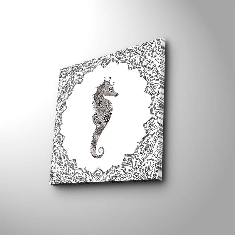 Canvastavla 45x45 cm - Stilig sjöhäst i detaljrik ram - Svart / Vitt - Inredning & dekor - Tavlor & konst - Canvastavla