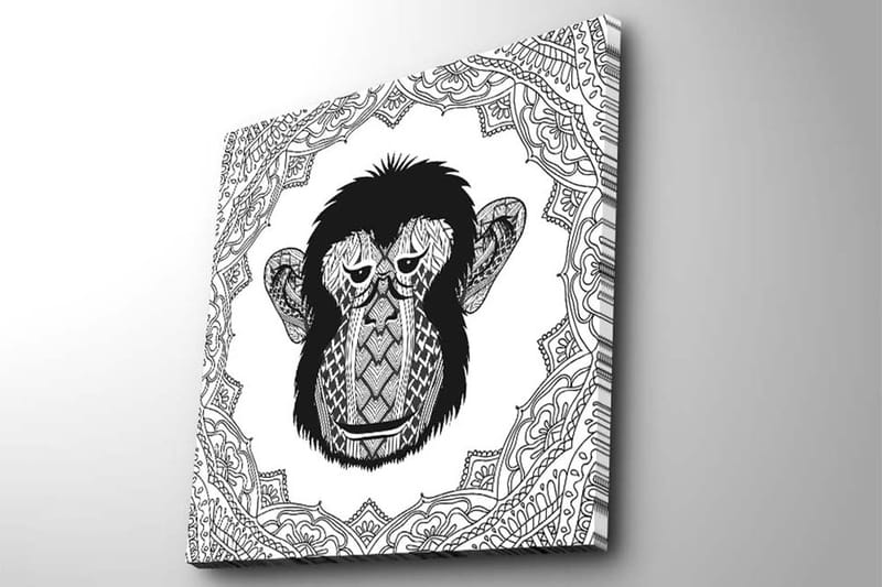 Canvastavla 45x45 cm - Stiliserad apa med detaljerad mönstring - Svart / Vitt - Inredning & dekor - Tavlor & konst - Canvastavla