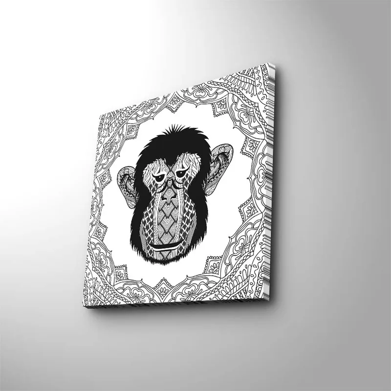 Canvastavla 45x45 cm - Stiliserad apa med intrikata mönster - Svart / Vitt - Inredning & dekor - Tavlor & konst - Canvastavla