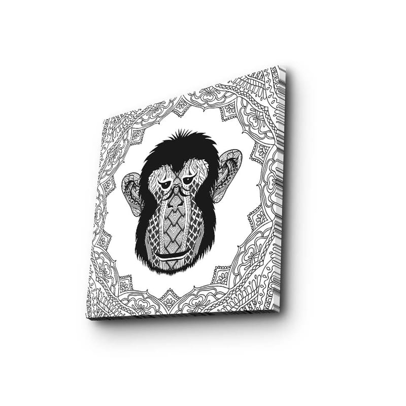 Canvastavla 45x45 cm - Stiliserad apa med intrikata mönster - Svart / Vitt - Inredning & dekor - Tavlor & konst - Canvastavla