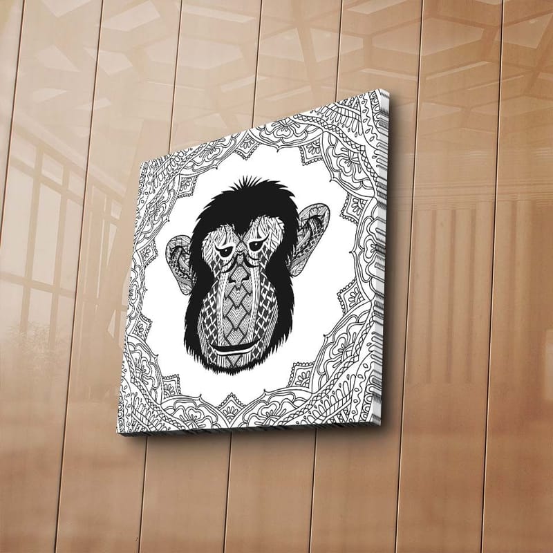 Canvastavla 45x45 cm - Stiliserad apa med intrikata mönster - Svart / Vitt - Inredning & dekor - Tavlor & konst - Canvastavla