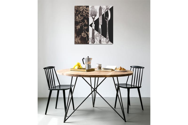 Canvastavla 45x45 cm - Stiliserad komposition av bestick och blommor - Svart / Grå / Beige - Inredning & dekor - Tavlor & konst - Canvastavla