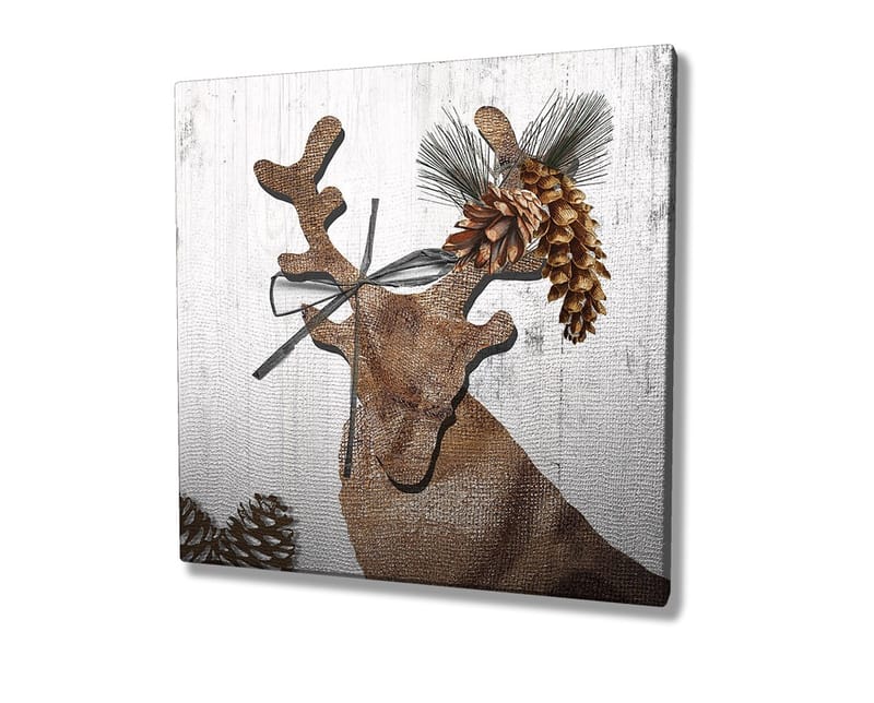 Canvastavla 45x45 cm - Stiliserad ren med kottar och grönska som dekoration - Brunt / Beige / Grönt - Inredning & dekor - Tavlor & konst - Canvastavla