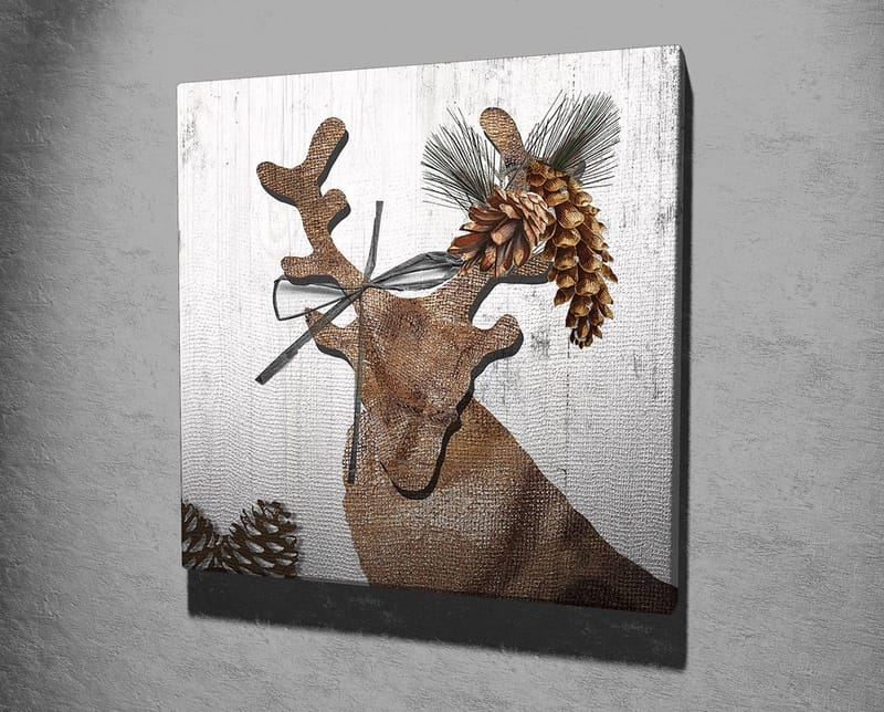 Canvastavla 45x45 cm - Stiliserad ren med kottar och grönska som dekoration - Brunt / Beige / Grönt - Inredning & dekor - Tavlor & konst - Canvastavla