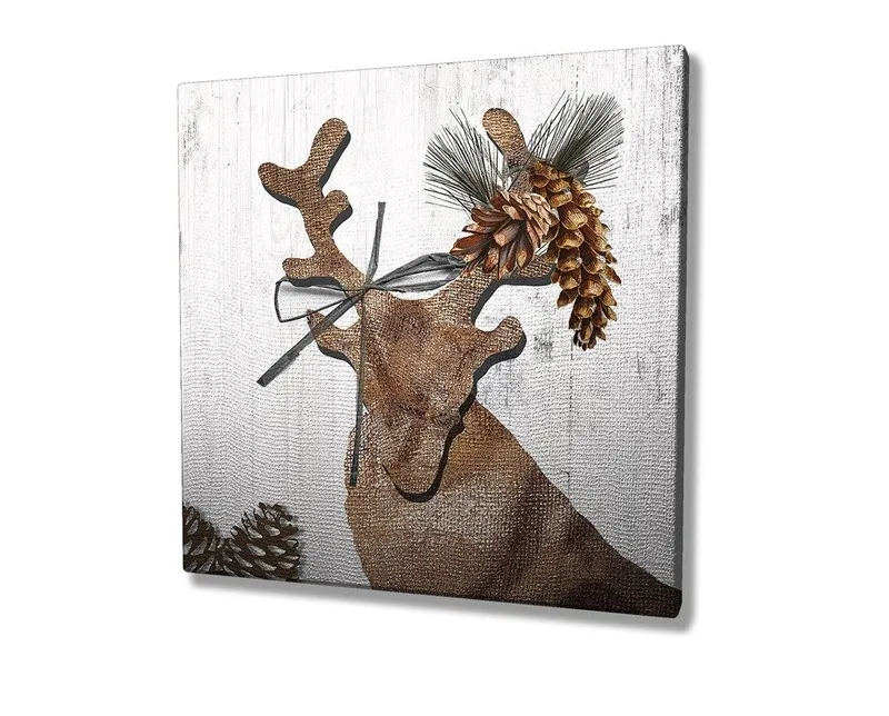 Canvastavla 45x45 cm - Stiliserad ren med kottar och grönska som dekoration - Brunt / Beige / Grönt - Inredning & dekor - Tavlor & konst - Canvastavla