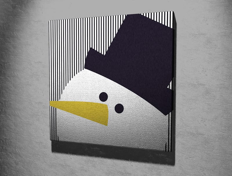 Canvastavla 45x45 cm - Stiliserad snögubbe med hatt och gul näbb - Svart / Vitt / Gult - Inredning & dekor - Tavlor & konst - Canvastavla