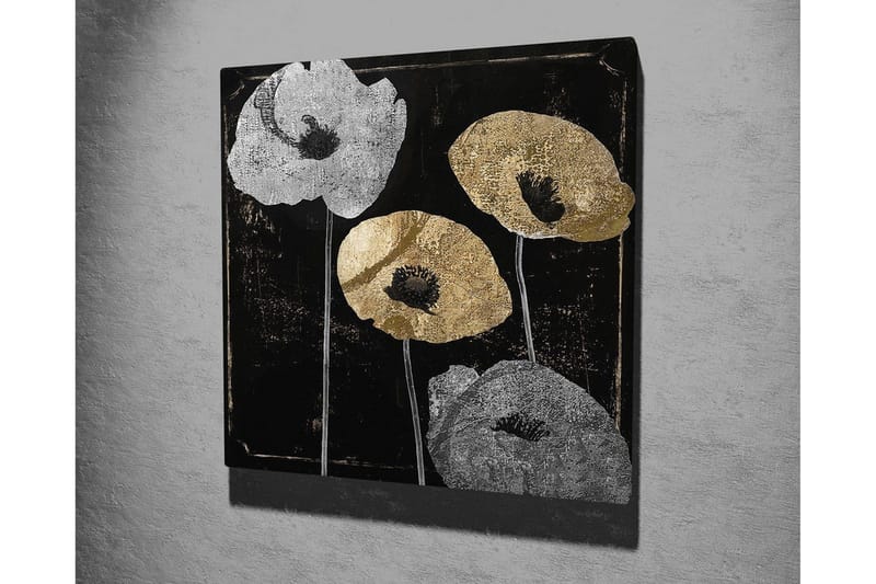 Canvastavla 45x45 cm - Stiliserade blommor i silver och guld mot en svart bakgrund - Silver / Guld / Svart - Inredning & dekor - Tavlor & konst - Canvastavla