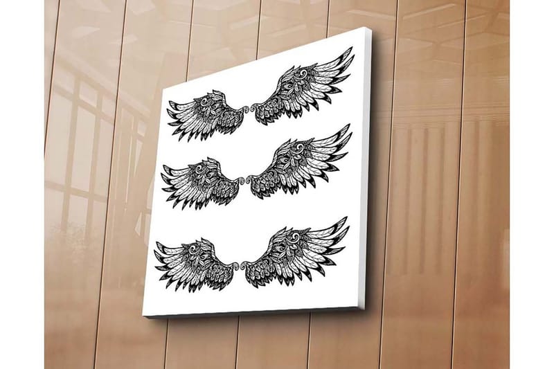 Canvastavla 45x45 cm - Stiliserade fågelvingar i symmetrisk arrangemang, Svart / Vitt