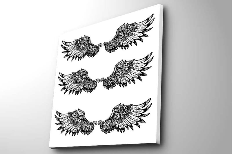 Canvastavla 45x45 cm - Stiliserade fågelvingar i symmetrisk arrangemang - Svart / Vitt - Inredning & dekor - Tavlor & konst - Canvastavla