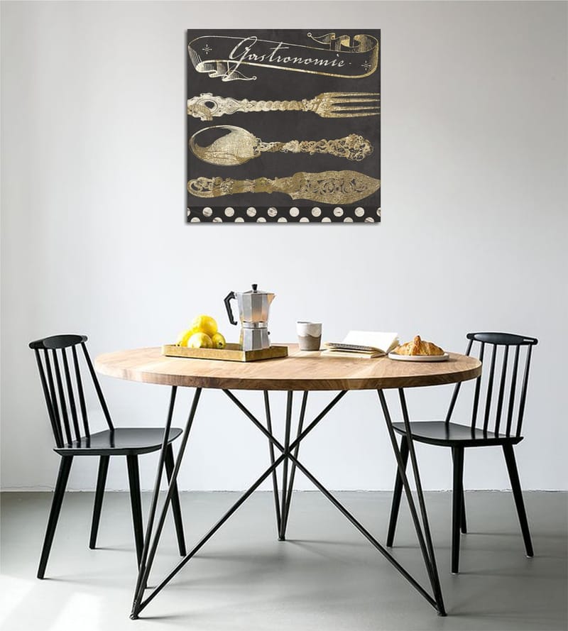 Canvastavla 45x45 cm - Stiliserade köksredskap i guld mot en mörk bakgrund - Guld / Svart - Inredning & dekor - Tavlor & konst - Canvastavla