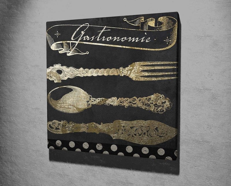 Canvastavla 45x45 cm - Stiliserade köksredskap i guld mot en mörk bakgrund - Guld / Svart - Inredning & dekor - Tavlor & konst - Canvastavla