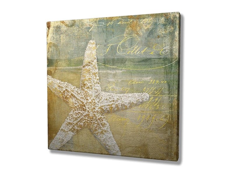 Canvastavla 45x45 cm - Stjärna i sand med vintage-inspirerad bakgrund - Guld / Beige / Ljusblå - Inredning & dekor - Tavlor & konst - Canvastavla