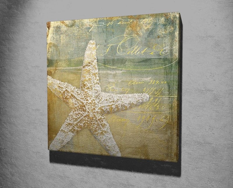 Canvastavla 45x45 cm - Stjärna i sand med vintage-inspirerad bakgrund - Guld / Beige / Ljusblå - Inredning & dekor - Tavlor & konst - Canvastavla