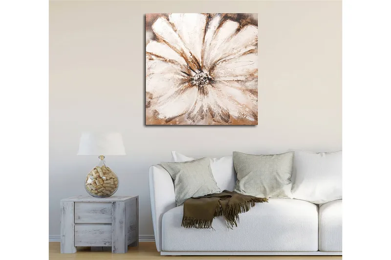 Canvastavla 45x45 cm - Storslagen blomma i mjuka, neutrala toner - Vit / Beige / Brun - Inredning & dekor - Tavlor & konst - Canvastavla