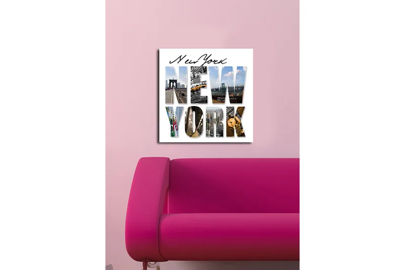 Canvastavla 45x45 cm - Storslagen collage av New Yorks ikoniska landmärken - Gult / Blått / Grått - Inredning & dekor - Tavlor & konst - Canvastavla