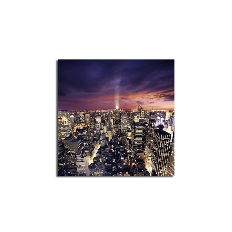 Canvastavla 45x45 cm - Storslagen vy över en stad i skymning med glittrande ljus - Mörkblå / Lila / Guld - Inredning & dekor - Tavlor & konst - Canvastavla
