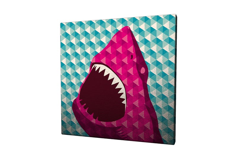 Canvastavla 45x45 cm - Stort, öppet hajhuvud i en färgglad stil - Rosa / Turkos / Vit - Inredning & dekor - Tavlor & konst - Canvastavla