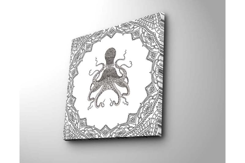 Canvastavla 45x45 cm - Svart bläckteckning av en bläckfisk omgiven av intrikata mönster - Svart / Vitt - Inredning & dekor - Tavlor & konst - Canvastavla