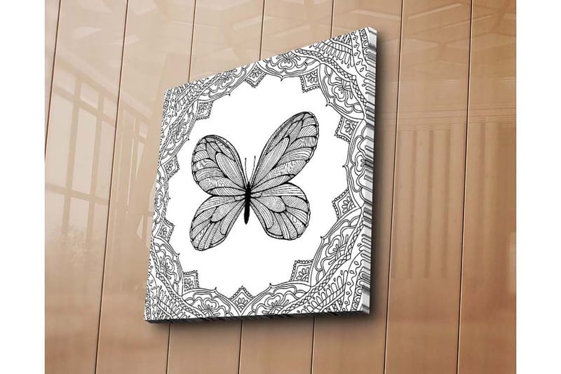 Canvastavla 45x45 cm - Svart fjäril med detaljerad mönsterinramning - Svart / Vitt - Inredning & dekor - Tavlor & konst - Canvastavla