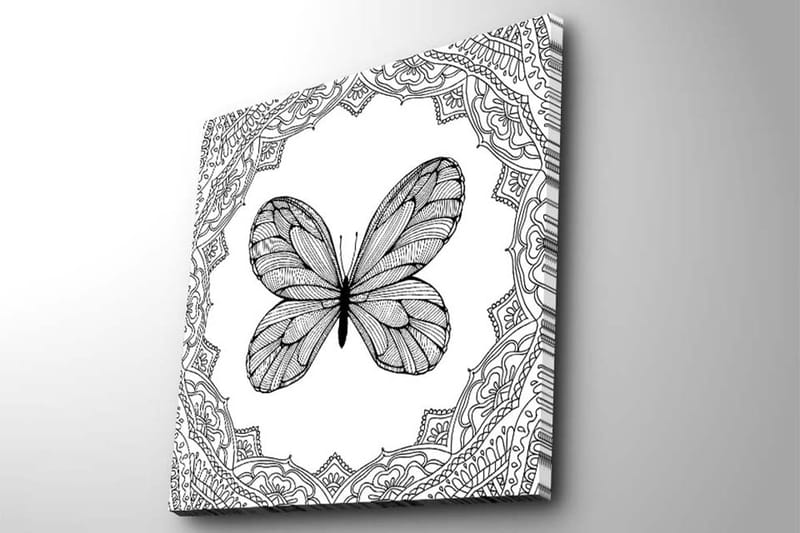 Canvastavla 45x45 cm - Svart fjäril med detaljerad mönsterinramning - Svart / Vitt - Inredning & dekor - Tavlor & konst - Canvastavla
