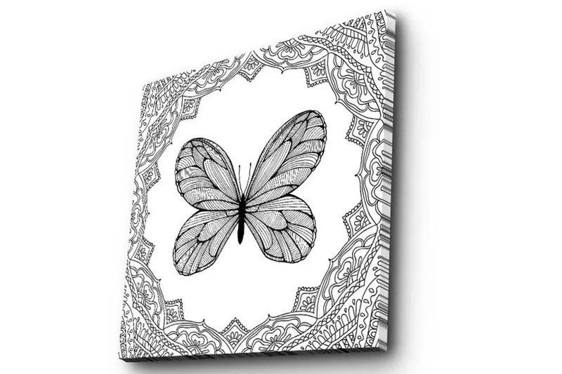 Canvastavla 45x45 cm - Svart fjäril med detaljerad mönsterinramning - Svart / Vitt - Inredning & dekor - Tavlor & konst - Canvastavla