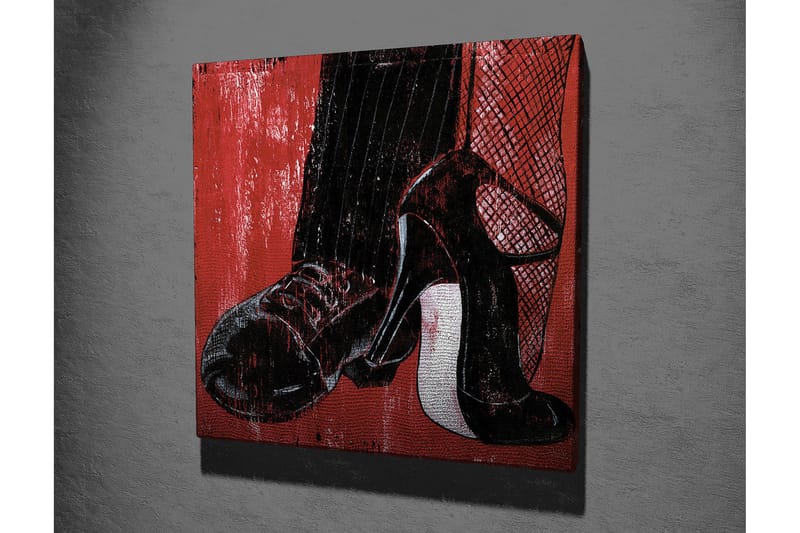 Canvastavla 45x45 cm - Svart och röd skomodell med eleganta detaljer - Röd / Svart / Vit - Inredning & dekor - Tavlor & konst - Canvastavla