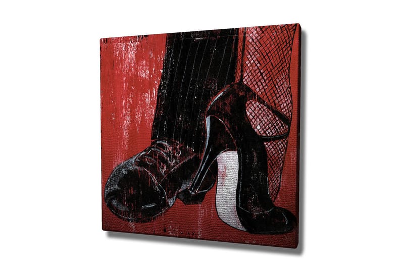 Canvastavla 45x45 cm - Svart och röd skomodell med eleganta detaljer - Röd / Svart / Vit - Inredning & dekor - Tavlor & konst - Canvastavla