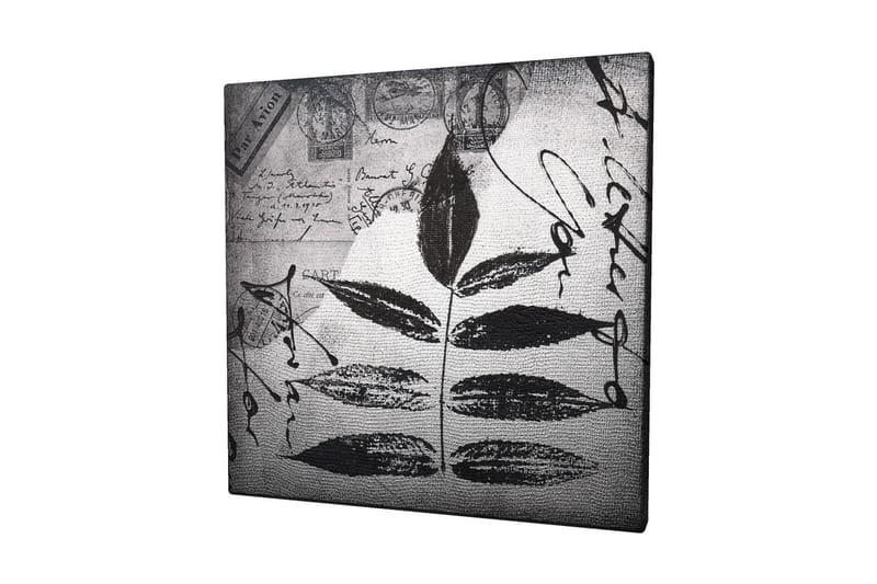 Canvastavla 45x45 cm - Svart silhuett av blad mot en grå bakgrund med handskriven text och poststämplar - Svart / Grå - Inredning & dekor - Tavlor & konst - Canvastavla