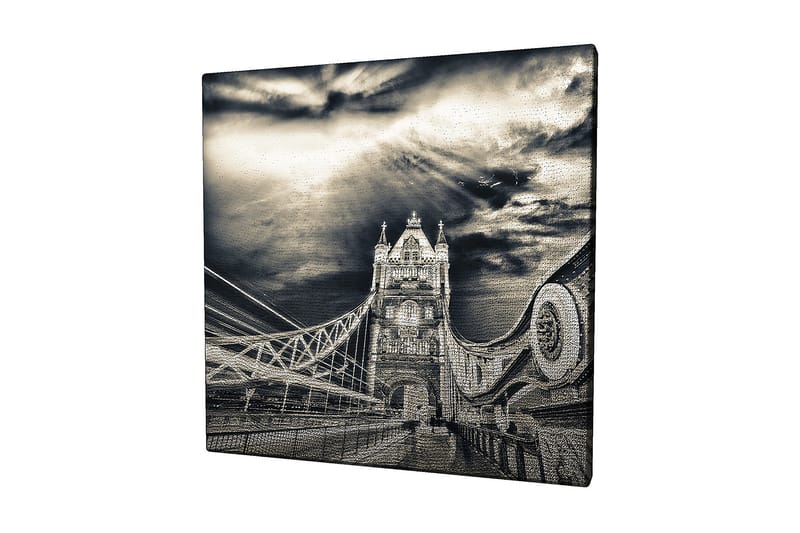 Canvastavla 45x45 cm - Svartvit bild av Tower Bridge med dramatiska moln i bakgrunden - Svart / Vit / Grå - Inredning & dekor - Tavlor & konst - Canvastavla