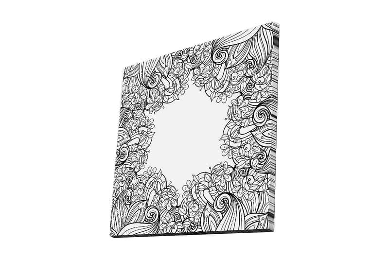Canvastavla 45x45 cm - Svartvitt mönster av blommor och snirklar, Svart / Vitt