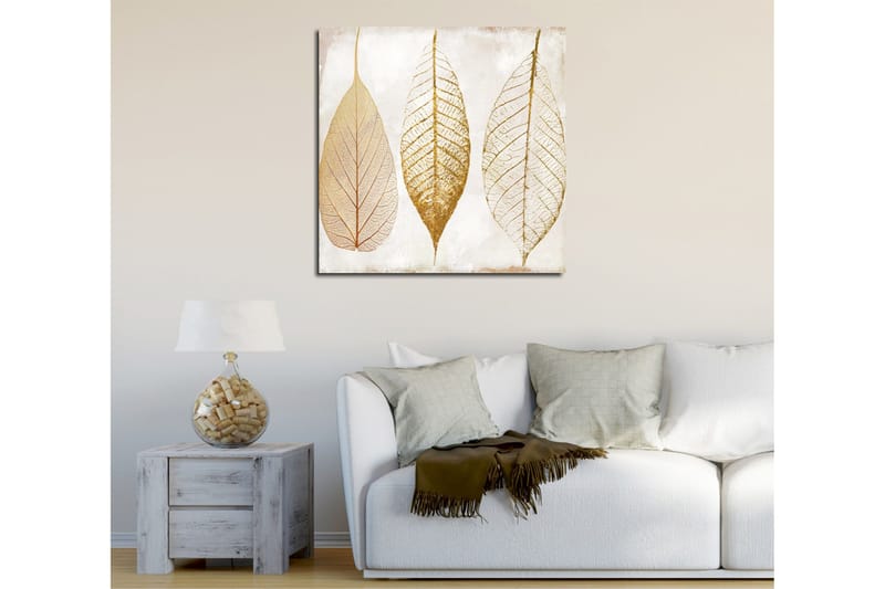 Canvastavla 45x45 cm - Torkade löv i guldtoner - Guld / Beige / Vit - Inredning & dekor - Tavlor & konst - Canvastavla