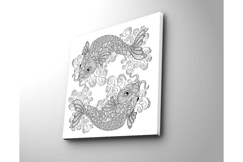 Canvastavla 45x45 cm - Två stiliserade fiskar i en dynamisk komposition - Svart / Vitt - Inredning & dekor - Tavlor & konst - Canvastavla