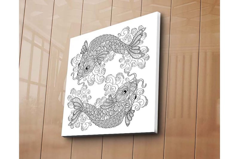 Canvastavla 45x45 cm - Två stiliserade fiskar i en dynamisk komposition - Svart / Vitt - Inredning & dekor - Tavlor & konst - Canvastavla