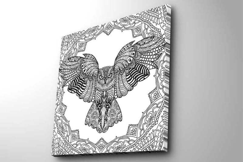 Canvastavla 45x45 cm - Uggla i detaljrik, svart och vit stil - Svart / Vit - Inredning & dekor - Tavlor & konst - Canvastavla