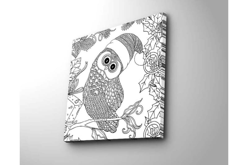 Canvastavla 45x45 cm - Uggla med tomteluva omgiven av juliga detaljer - Svart / Vitt - Inredning & dekor - Tavlor & konst - Canvastavla